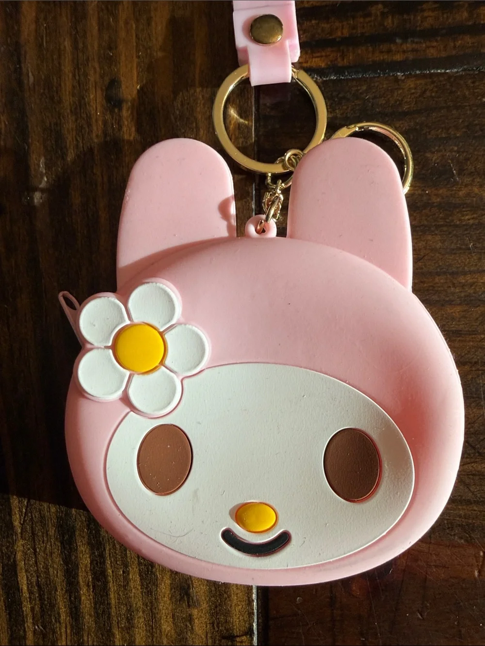 Kawaii-Themed Keychain & Zippered Coin Pouch w/Goldtone Ring
